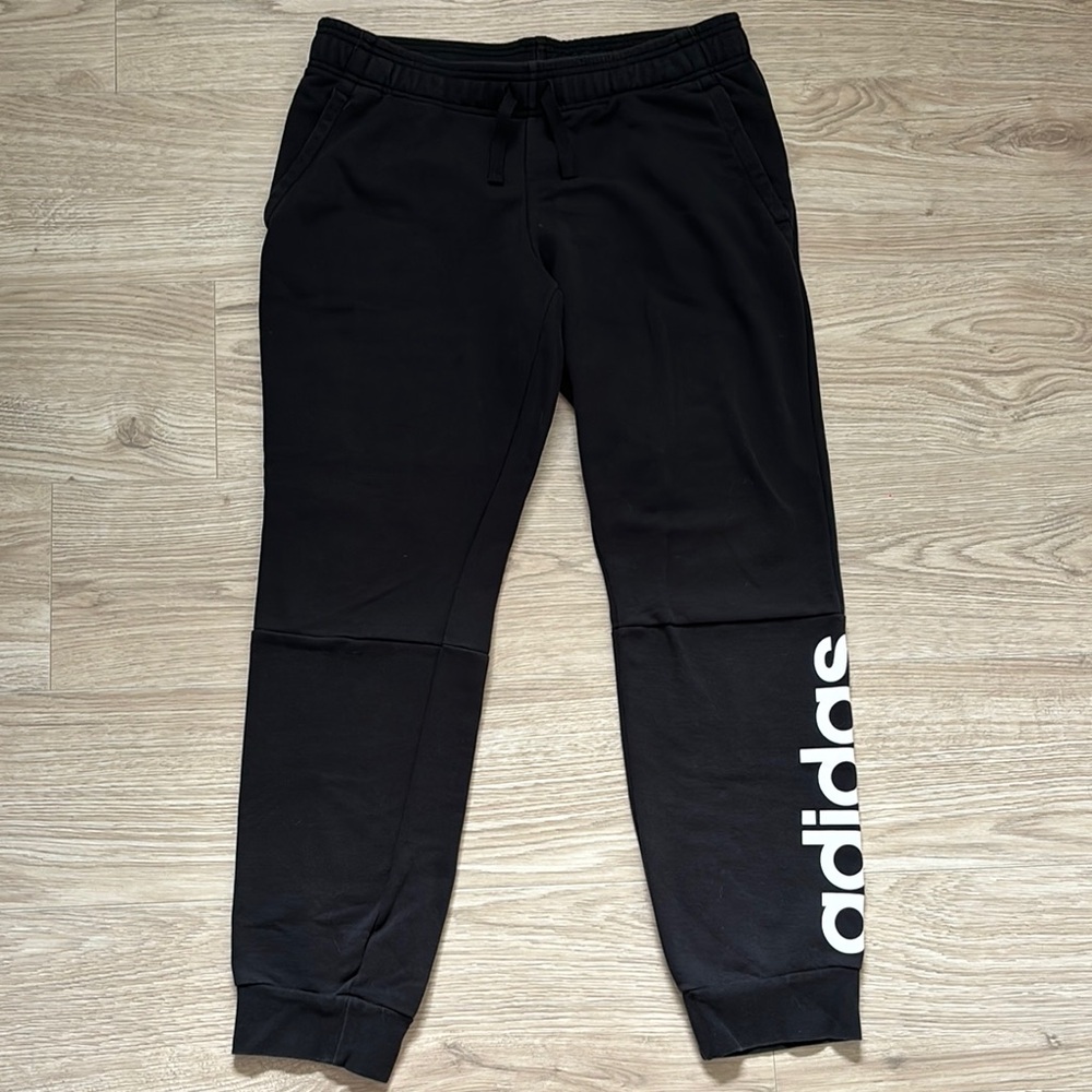 adidas Black Joggers with White Logo Panel
